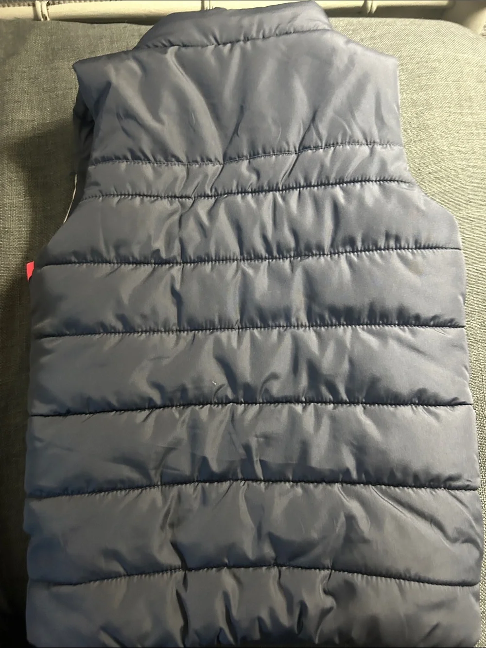 Puma Gray Sleeveless Puffer Vest with Red and Cream Chevron